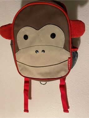 Skip Hop Monkey Kids Backpack in Red, Brown, and Cream